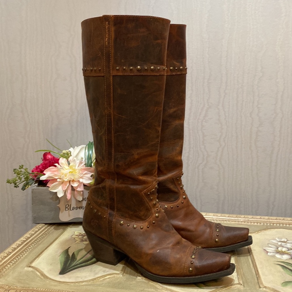 Ariat Marvel Sassy Brown Distressed Studded Leather Cowgirl Boots Sz 7.5